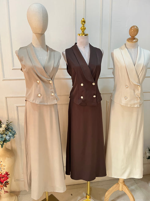 HELLO FASHION Collar Down Double Breasted Vest With Skirts